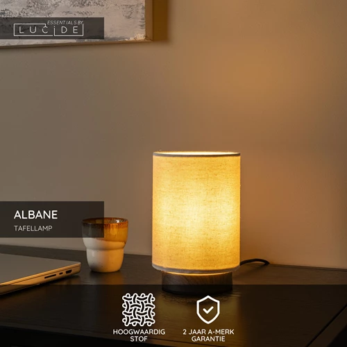 Lucide ALBANE - Tafellamp - Ø 12 cm - 1xE14 - Donkere Houtlook - Essential - USP